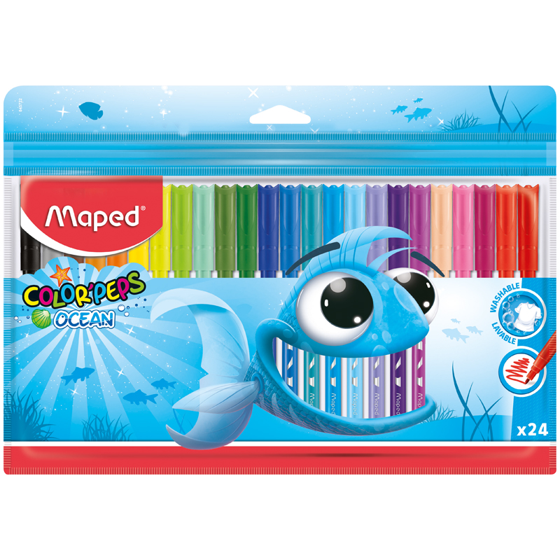Фломастеры Maped "Color Pep's Ocean", 24цв., смываемые, ПВХ, европодвес 845722