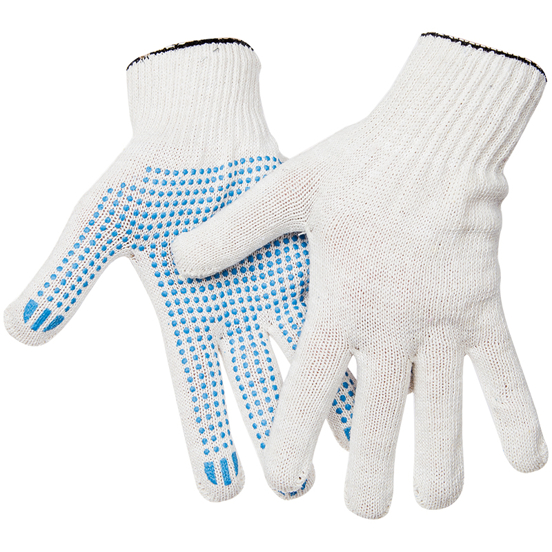 Перчатки х/б 10 класс OfficeClean, эконом, с точечным ПВХ, 4 нити, белый, (40-42г), 116 текс Ракурс № 0