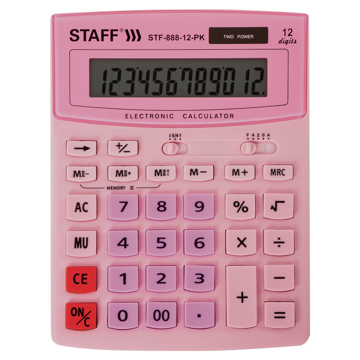 Калькулятор настольный STAFF STF-888-12-PK (200х150 мм) 12 разрядов, двойное питание, РОЗОВЫЙ, 250452 Ракурс № 0