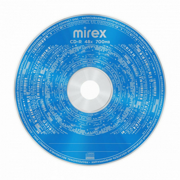 Диск CD-R MIREX, 700 Мб, 48x, Bulk (термоусадка без шпиля), КОМПЛЕКТ 50 шт., UL120051A8T Ракурс № 1
