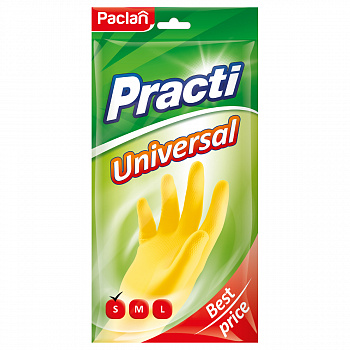 Перчатки резиновые Paclan "Practi. Universal", разм. S, желтые, пакет с европодвесом 407890