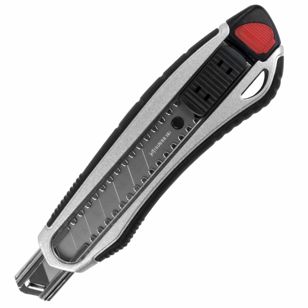 Нож канцелярский мощный 18 мм BRAUBERG "Heavy duty", автофиксатор, резиновые вставки, металл, 237158 Ракурс № 0