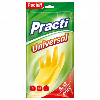 Перчатки резиновые Paclan "Practi. Universal", разм. L, желтые, пакет с европодвесом 407895