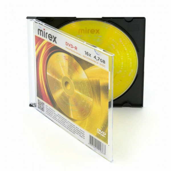Диск DVD-R MIREX, 4,7 ГБ, 16x, Slim Case, 1 штука, UL130003A1S Ракурс № 2