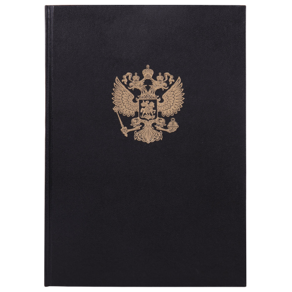 Книга учета 96 л., клетка, твердая, бумвинил, офсет, герб, А4 (200х290 мм), BRAUBERG, черная, 130275 Ракурс № 0