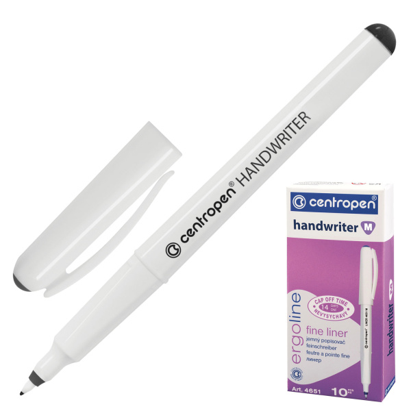 Ручка капиллярная (линер) ЧЕРНАЯ CENTROPEN "Handwriter", трехгранная, линия 0,5 мм, 4651, 2 4651 0112 Ракурс № 0