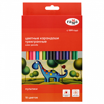 Карандаши цветные Гамма "Мультики", 18цв., трехгранные, заточен., картон. упак., европодвес 290122_18