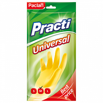 Перчатки резиновые Paclan "Practi. Universal", разм. М, желтые, пакет с европодвесом 407894