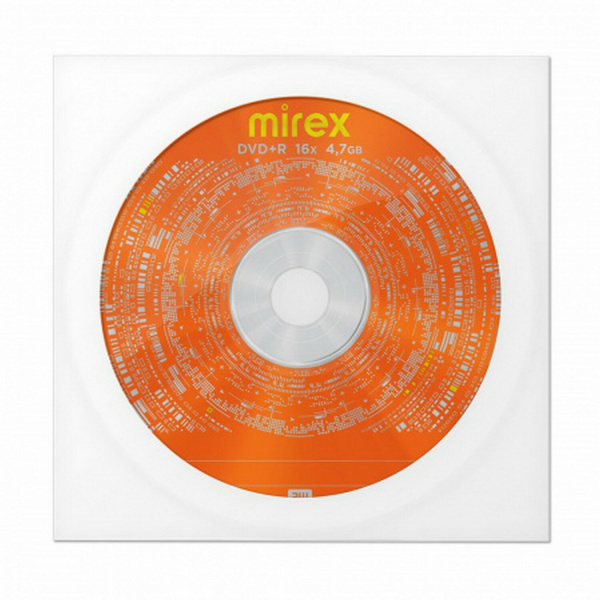 Диск DVD+R (плюс) MIREX, 4,7 ГБ, 16x, бумажный конверт, 1 штука, UL130013A1C Ракурс № 0