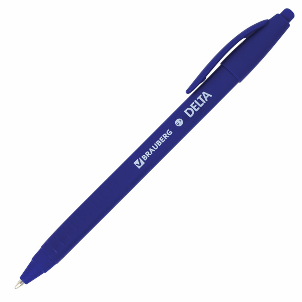 Ручка шариковая масляная автоматическая BRAUBERG "Delta", СИНЯЯ, soft-touch, узел 0,7 мм, линия письма 0,35 мм, 143339, OBPR365 Ракурс № 0