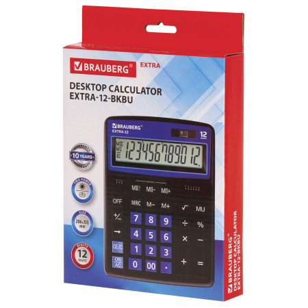 Калькулятор настольный BRAUBERG EXTRA-12-BKBU (206x155 мм), 12 разрядов, двойное питание, ЧЕРНО-СИНИЙ, 250472 Ракурс № 6