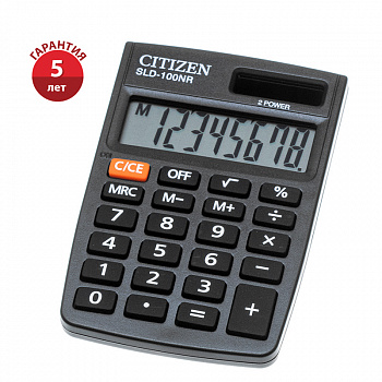 Калькулятор карманный Citizen SLD-100NR, 8 разр., двойное питание, 58*88*10мм, черный SLD-100NR