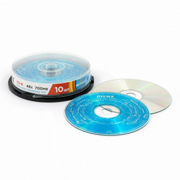 Диск CD-R MIREX, 700 Мб, 48x, Cake Box (упаковка на шпиле), КОМПЛЕКТ 10 шт., UL120051A8L Ракурс № 1