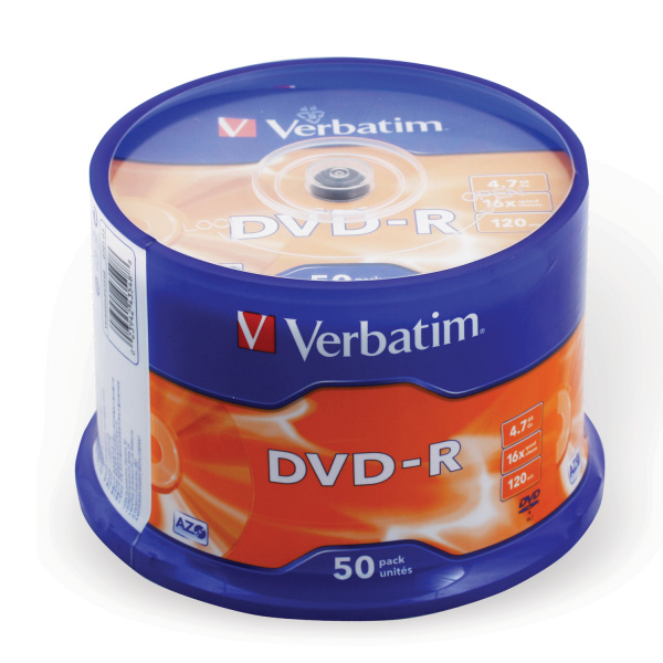Диск DVD-R VERBATIM 4,7 Gb 16x Cake Box (упаковка на шпиле), КОМПЛЕКТ 50 шт., 43548 Ракурс № 0