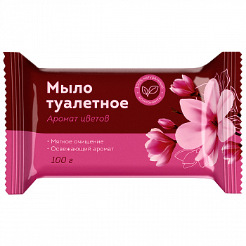 Мыло туалетное OfficeClean "Аромат цветов", флоу-пак, 100г. 340316