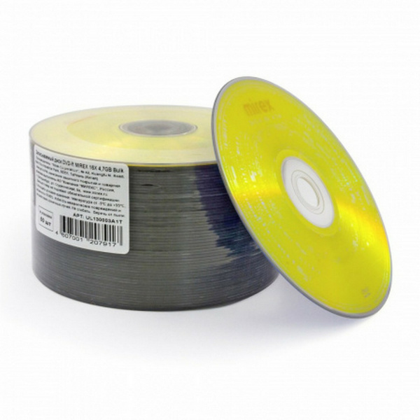 Диск DVD-R MIREX, 4,7 Гб, 16x, Bulk (термоусадка без шпиля), КОМПЛЕКТ 50 шт., UL130003A1T Ракурс № 2