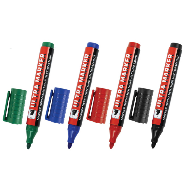 Маркеры перманентные BRAUBERG ULTRA MARKER, НАБОР 4 ЦВЕТА, круглый наконечник 3,5 мм, 152208 Ракурс № 2