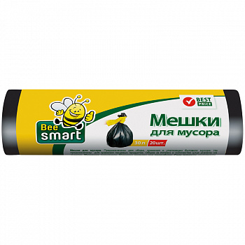 Мешки для мусора 30л BeeSmart ПНД, 47*57см, 5мкм, 20шт., черные, в рулоне 403009/403031