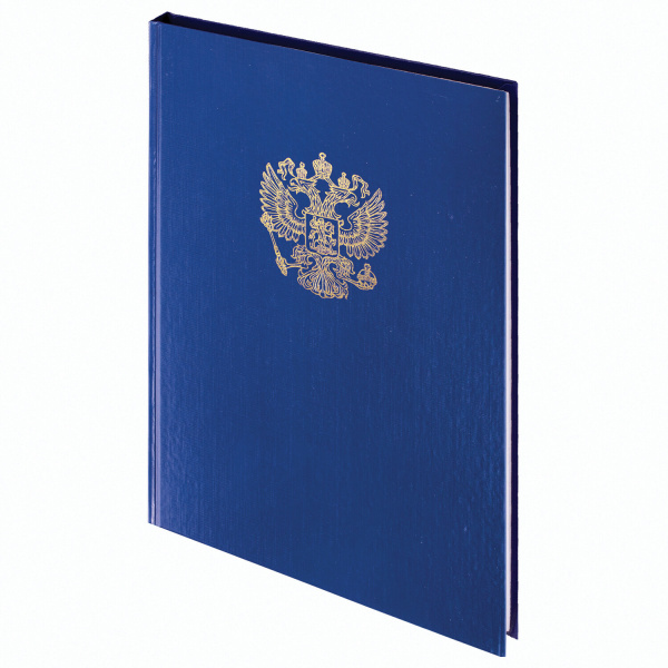 Книга учета 96 л., клетка, твердая, бумвинил, офсет, герб, А4 (200х290 мм), BRAUBERG, синяя, 130141 Ракурс № 1