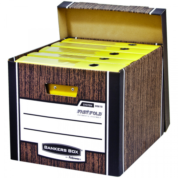 Короб архивный FELLOWES Bankers Box "Woodgrain", 32,5x28,5x38,5 см, с крышкой, гофрокартон, FS-00610