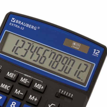 Калькулятор настольный BRAUBERG EXTRA-12-BKBU (206x155 мм), 12 разрядов, двойное питание, ЧЕРНО-СИНИЙ, 250472 Ракурс № 3