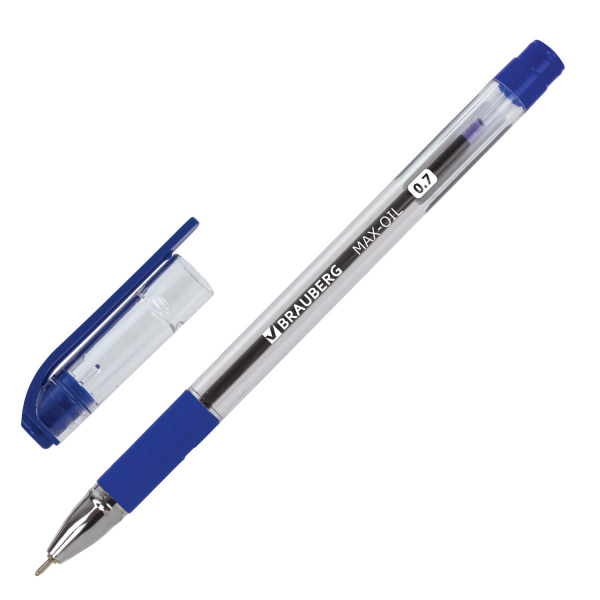 Ручка шариковая масляная с грипом BRAUBERG "Max-Oil", СИНЯЯ, игольчатый узел 0,7 мм, линия письма 0,35 мм, 141701 Ракурс № 0