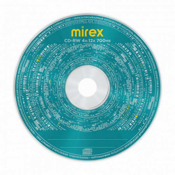 Диск CD-RW MIREX, 700 Мб, 4-12x, бумажный конверт, 1 штука, UL121002A8C Ракурс № 1