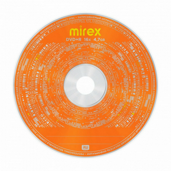 Диск DVD+R (плюс) MIREX, 4,7 Гб, 16x, Bulk (термоусадка без шпиля), КОМПЛЕКТ 50 шт., UL130013A1T Ракурс № 1